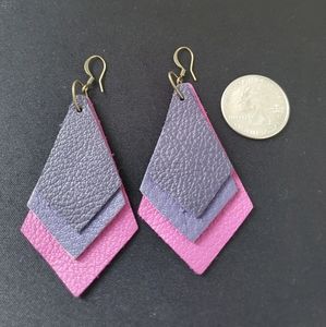 Geometric diamond shape handmade vegan leather drop earrings